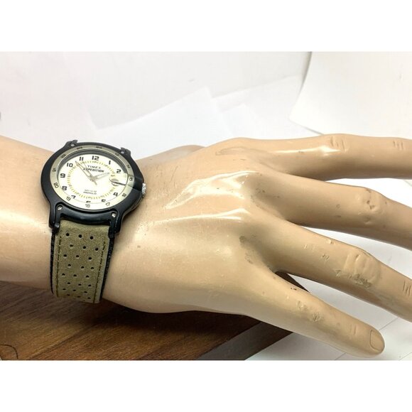 Timex Men's Watch Expedition Quartz Indiglo Beige Dial Leather Nylon Strap 39mm - Picture 4 of 14